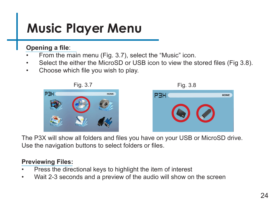Music player menu | AAXA Technologies P3X User Manual | Page 27 / 36