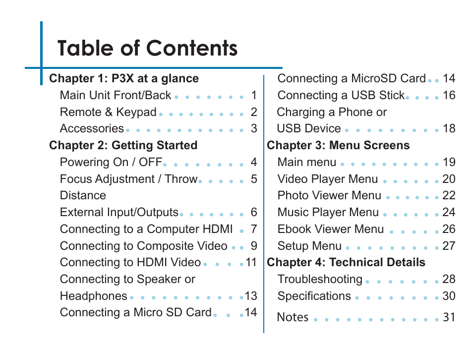 AAXA Technologies P3X User Manual | Page 3 / 36