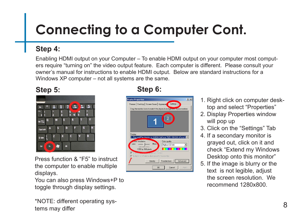 Connecting to a computer cont, Step 4, Step 5 | Step 6: 8 | AAXA Technologies LED Pico User Manual | Page 10 / 39