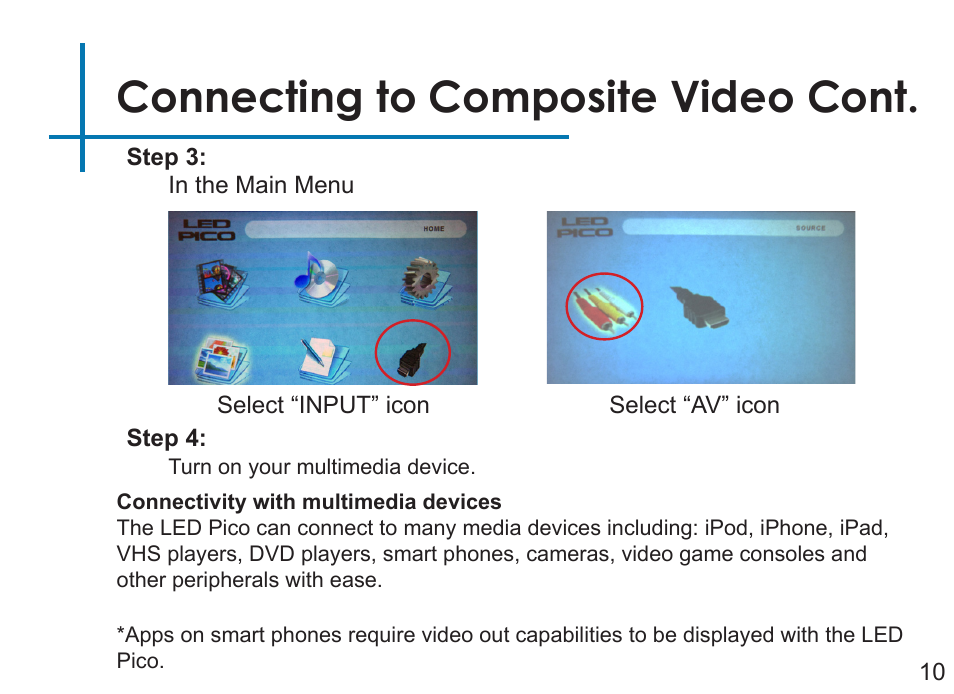 Connecting to composite video cont | AAXA Technologies LED Pico User Manual | Page 12 / 39