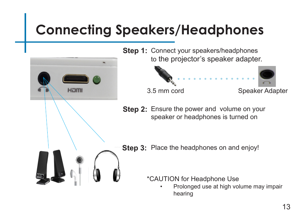 Connecting speakers/headphones | AAXA Technologies LED Pico User Manual | Page 15 / 39