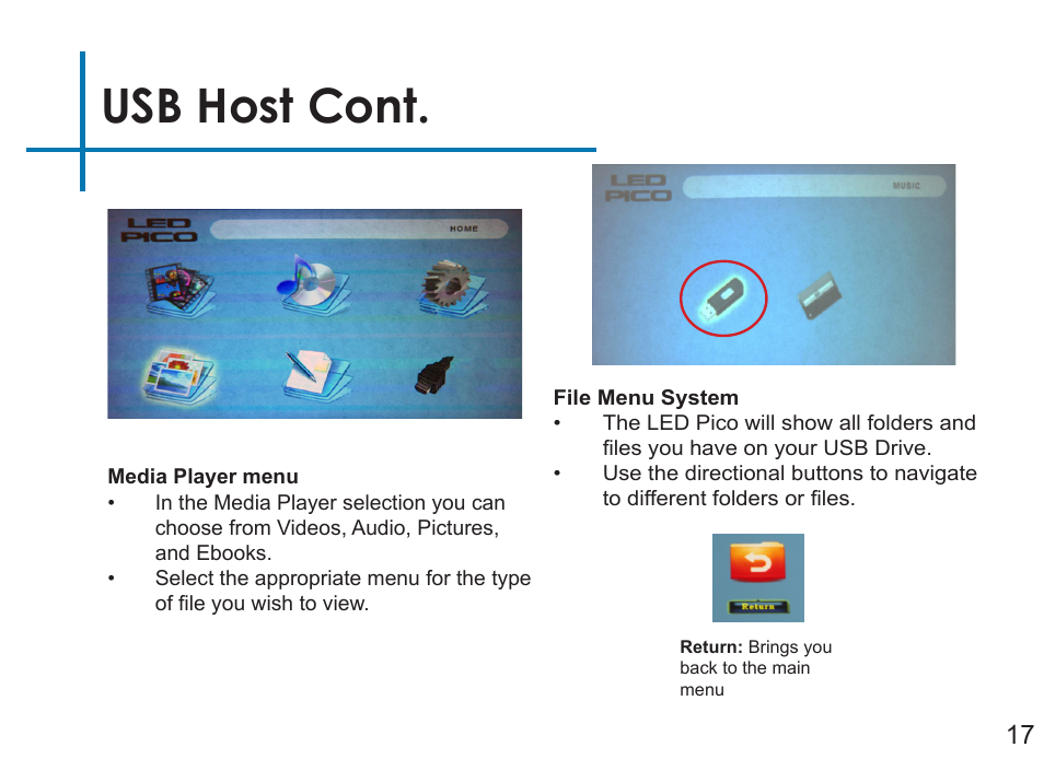 Usb host cont | AAXA Technologies LED Pico User Manual | Page 19 / 39