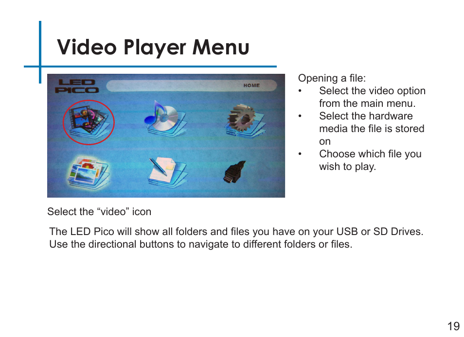 Video player menu | AAXA Technologies LED Pico User Manual | Page 21 / 39