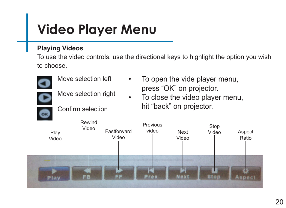 Video player menu | AAXA Technologies LED Pico User Manual | Page 22 / 39