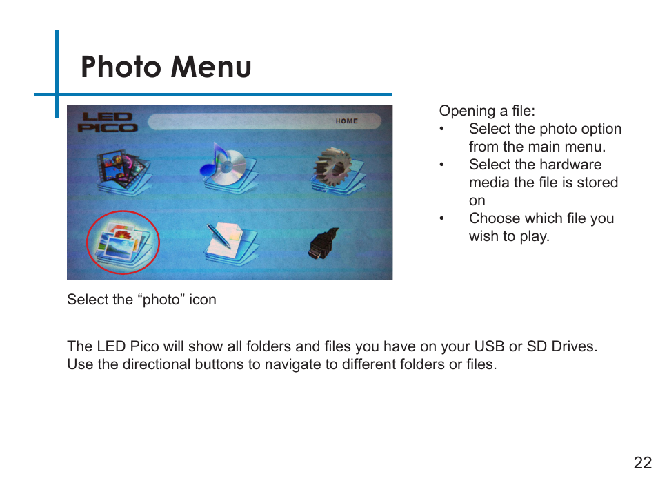 Photo menu | AAXA Technologies LED Pico User Manual | Page 24 / 39