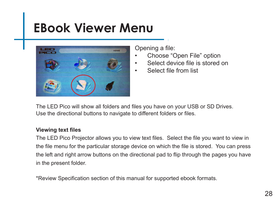 Ebook viewer menu | AAXA Technologies LED Pico User Manual | Page 30 / 39