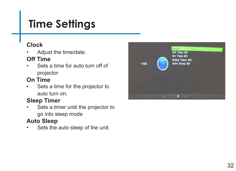 Time settings | AAXA Technologies LED Pico User Manual | Page 34 / 39