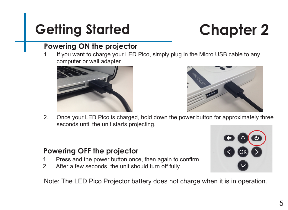 Chapter 2, Getting started | AAXA Technologies LED Pico User Manual | Page 7 / 39