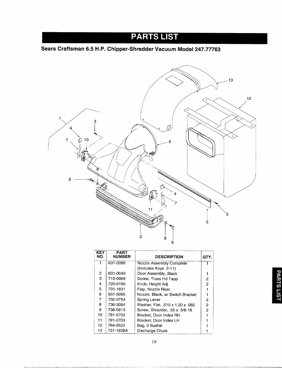 Parts list | Bolens 247.77763 User Manual | Page 19 / 48