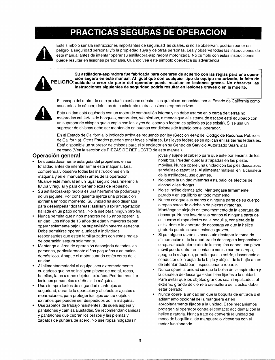 Practicas seguras de operacion | Bolens 247.77763 User Manual | Page 33 / 48
