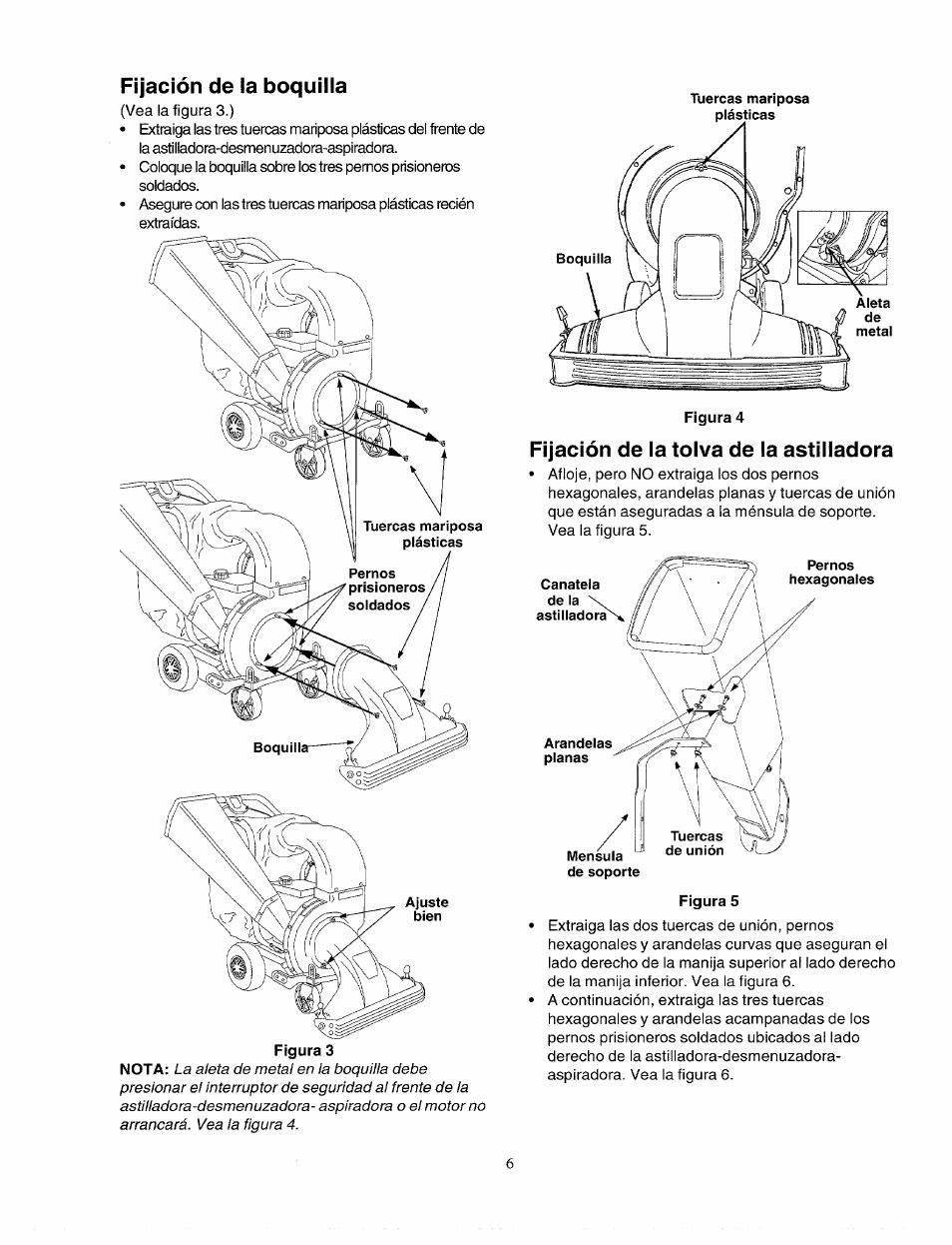 Fijación de la boquilla, Fijación de la tolva de la astilladora | Bolens 247.77763 User Manual | Page 36 / 48