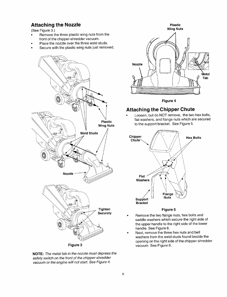 Attaching the nozzle, Attaching the chipper chute | Bolens 247.77763 User Manual | Page 6 / 48