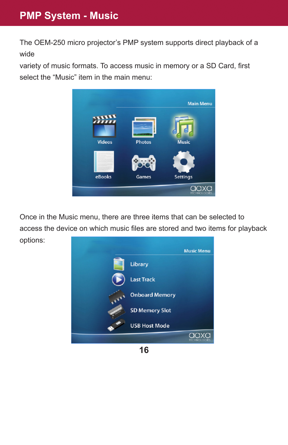 Pmp system - music | AAXA Technologies OEM-25 User Manual | Page 17 / 29