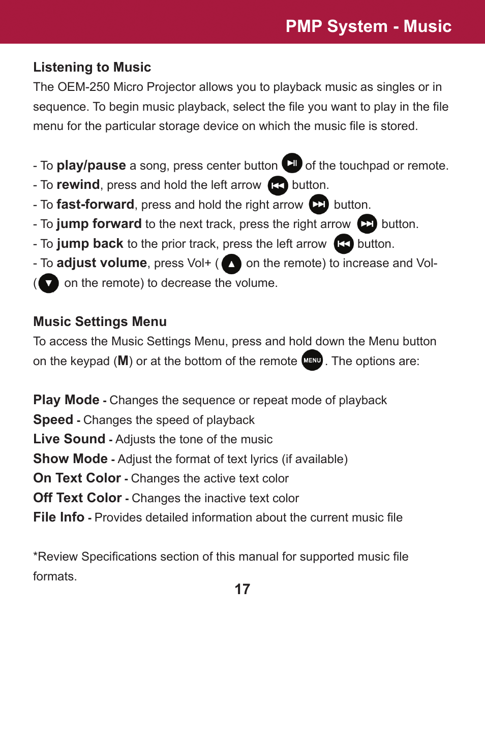 Pmp system - music | AAXA Technologies OEM-25 User Manual | Page 18 / 29