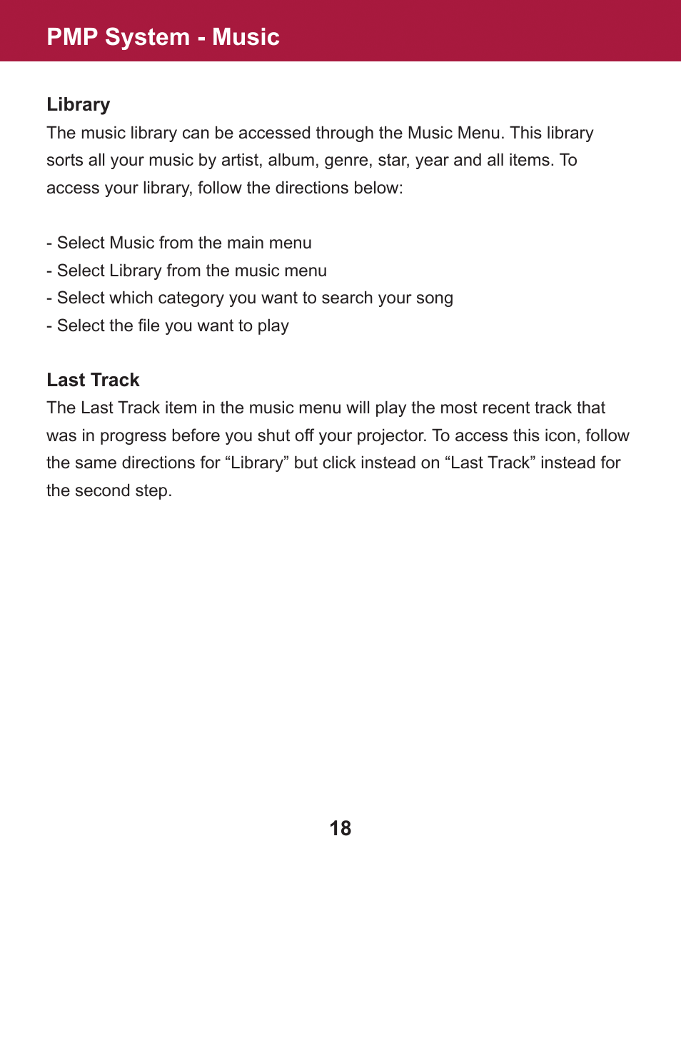 Pmp system - music | AAXA Technologies OEM-25 User Manual | Page 19 / 29