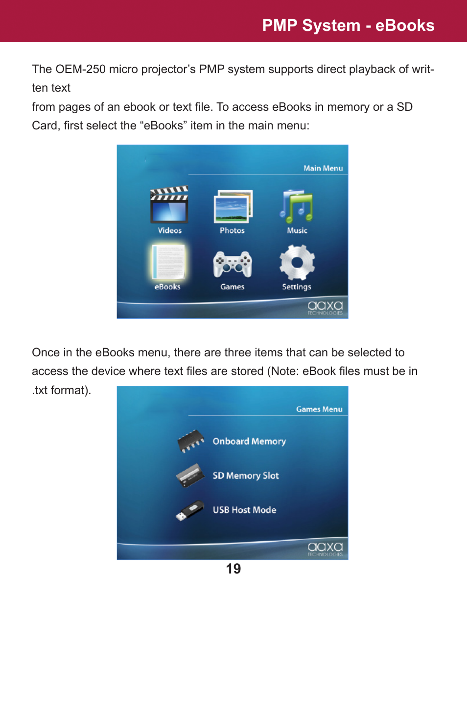 Pmp system - ebooks | AAXA Technologies OEM-25 User Manual | Page 20 / 29