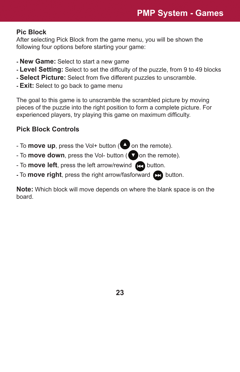 Pmp system - games | AAXA Technologies OEM-25 User Manual | Page 24 / 29