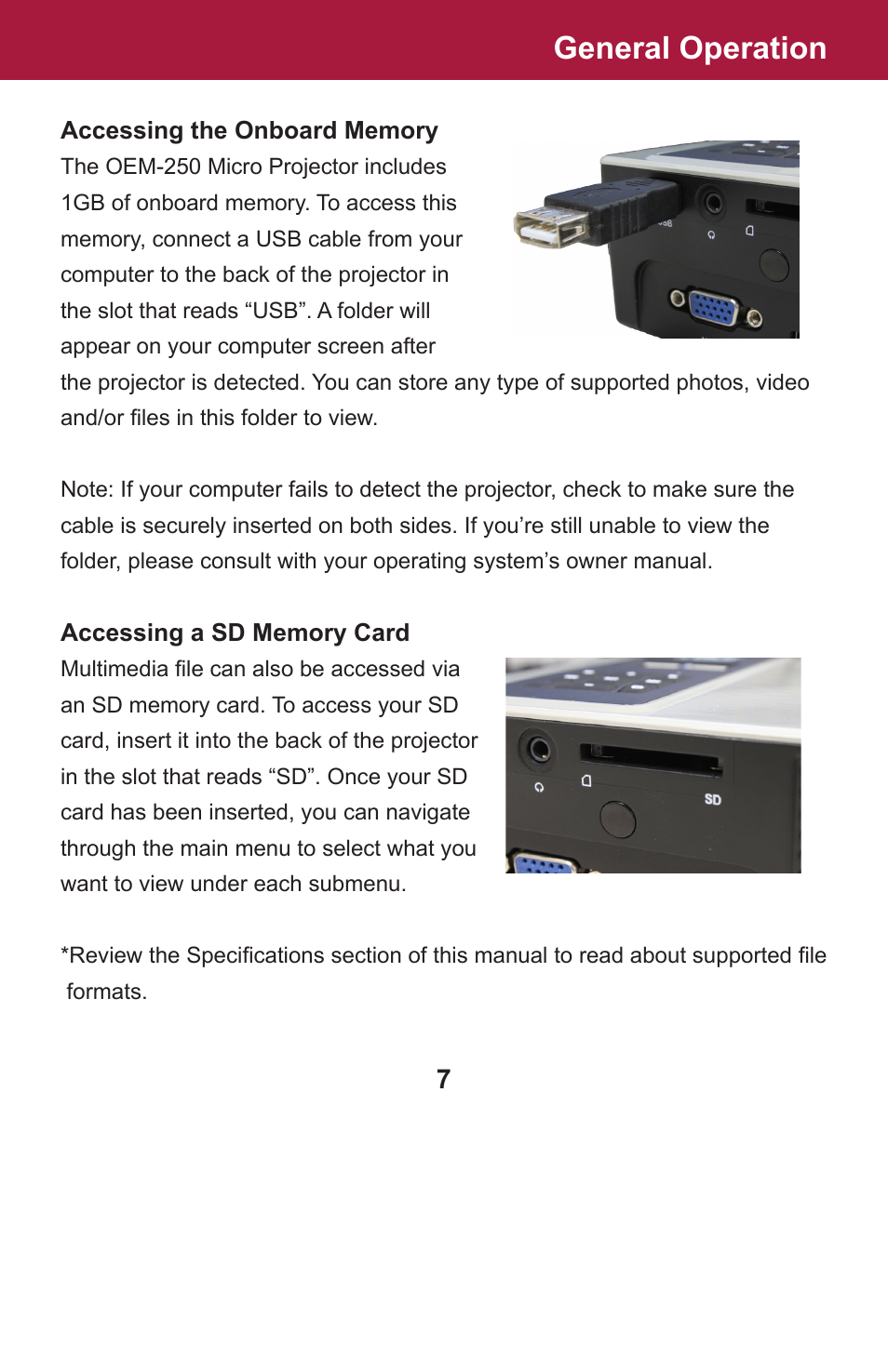 General operation | AAXA Technologies OEM-25 User Manual | Page 8 / 29