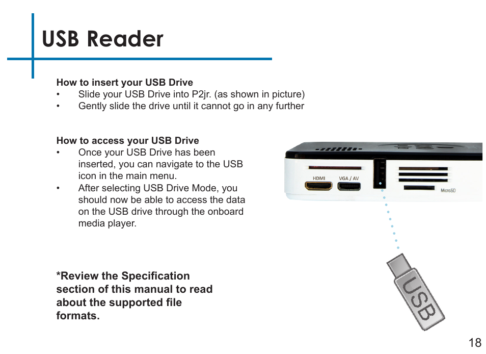 Usb reader | AAXA Technologies P2Jr User Manual | Page 20 / 38
