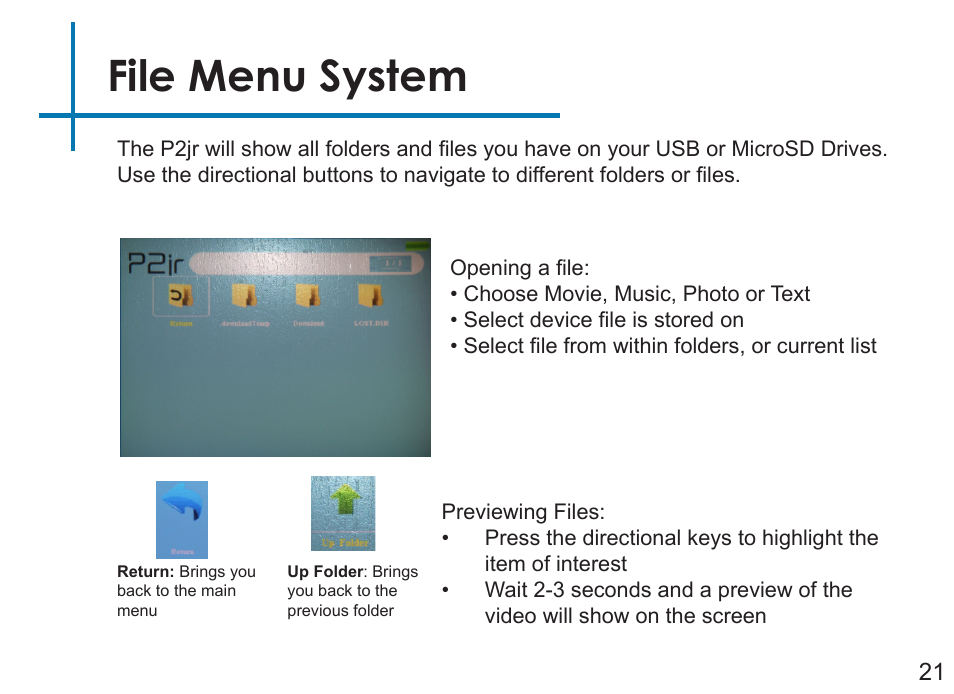 File menu system | AAXA Technologies P2Jr User Manual | Page 23 / 38