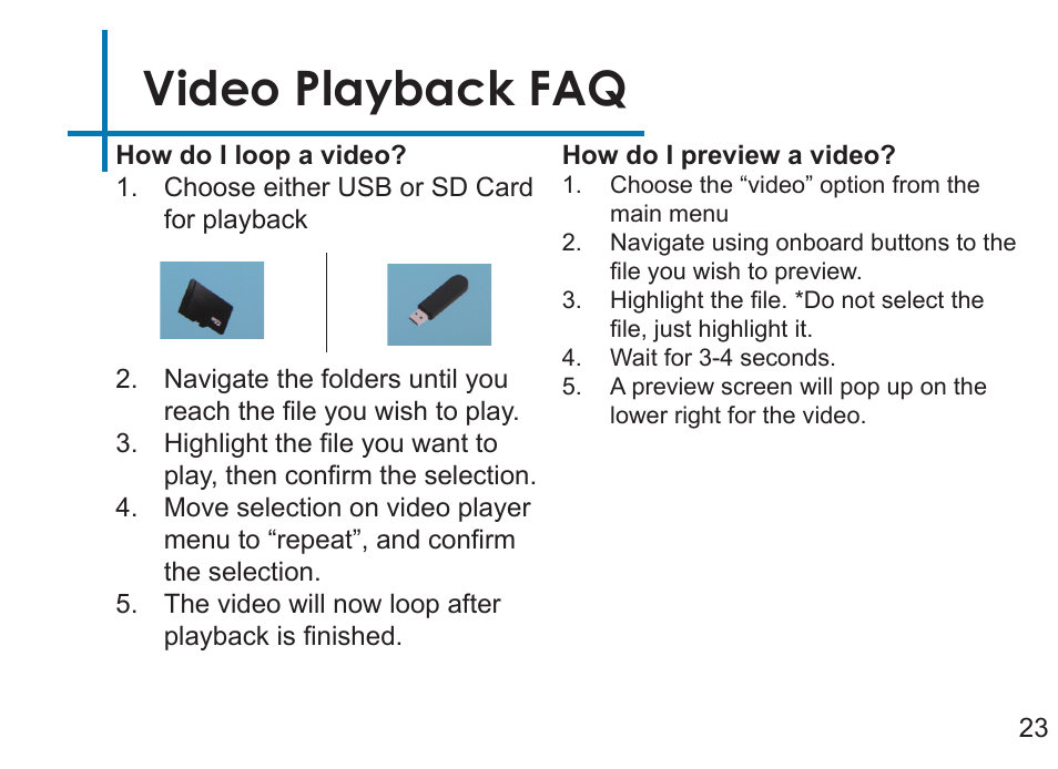 Video playback faq | AAXA Technologies P2Jr User Manual | Page 25 / 38