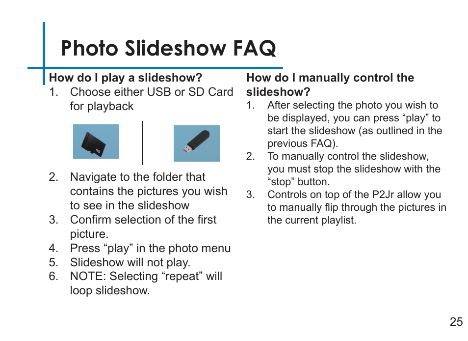 Photo slideshow faq | AAXA Technologies P2Jr User Manual | Page 27 / 38