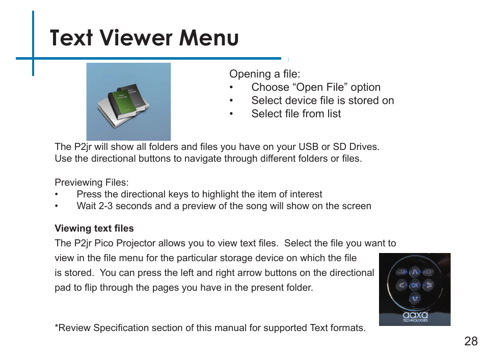 Text viewer menu | AAXA Technologies P2Jr User Manual | Page 30 / 38