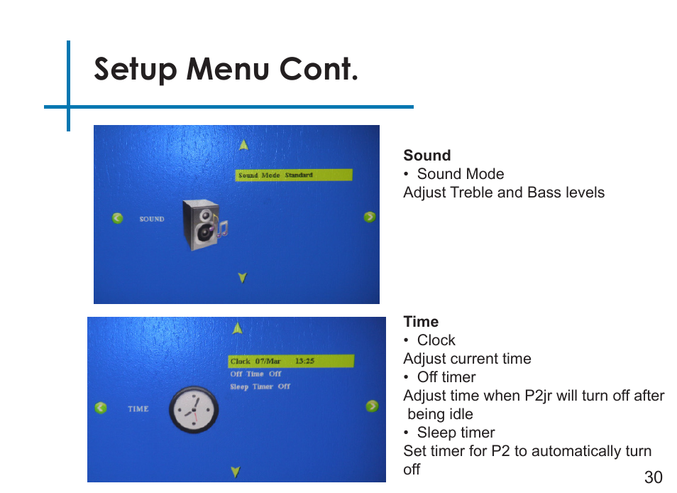 Setup menu cont | AAXA Technologies P2Jr User Manual | Page 32 / 38