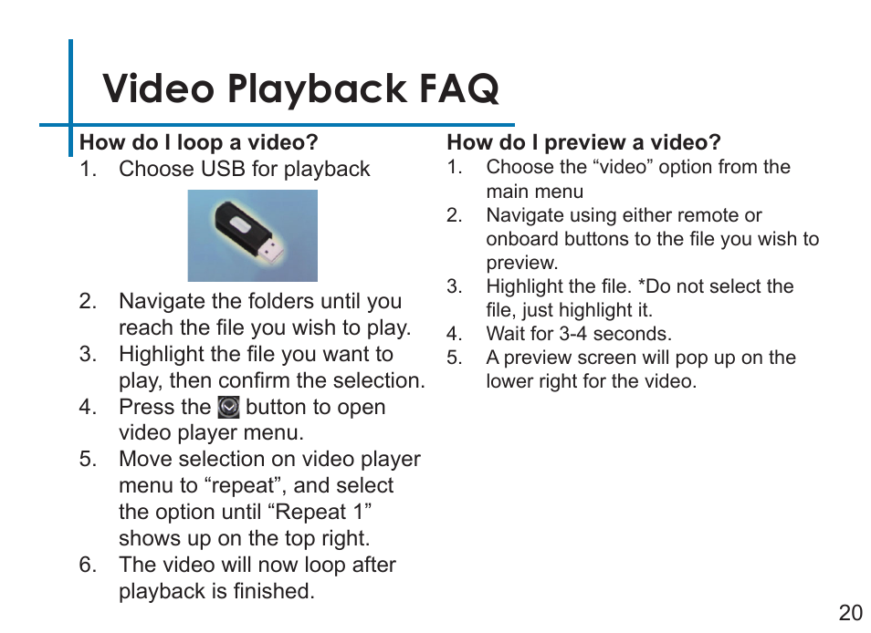 Video playback faq | AAXA Technologies LED Showtime 3D User Manual | Page 22 / 45