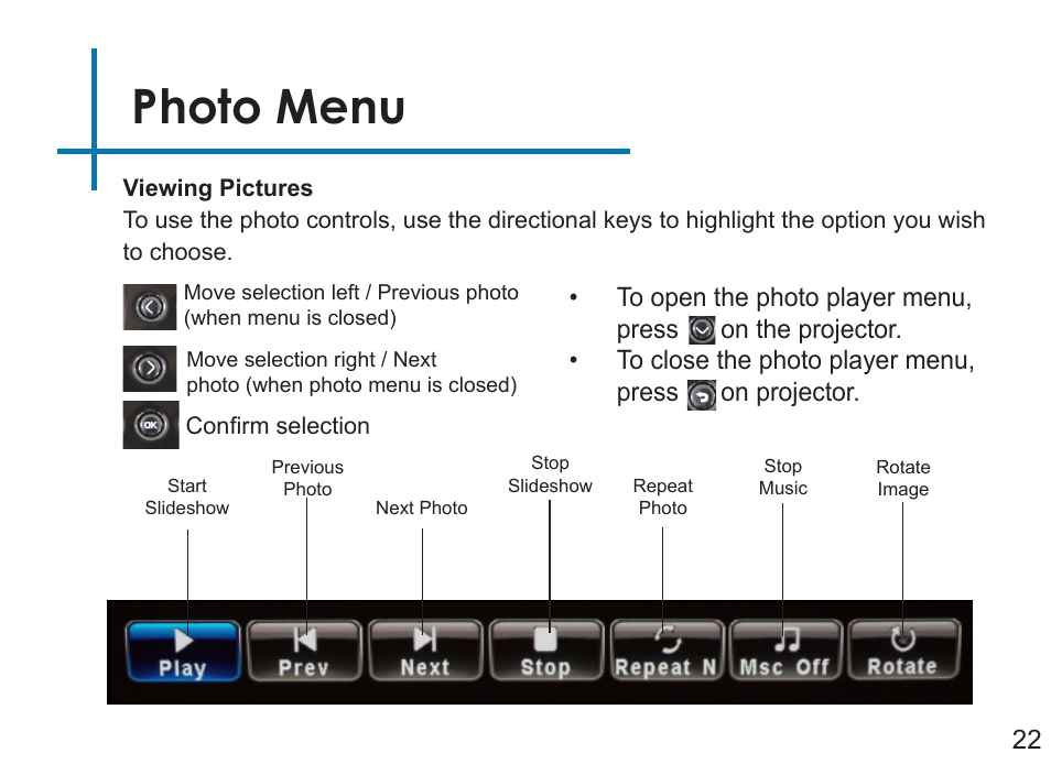 Photo menu | AAXA Technologies LED Showtime 3D User Manual | Page 24 / 45