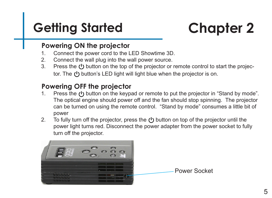 Chapter 2, Getting started | AAXA Technologies LED Showtime 3D User Manual | Page 7 / 45
