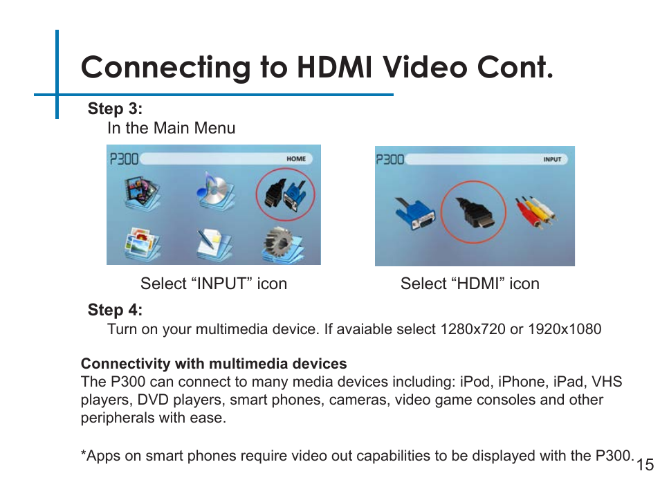 Connecting to hdmi video cont | AAXA Technologies P3OO User Manual | Page 17 / 44