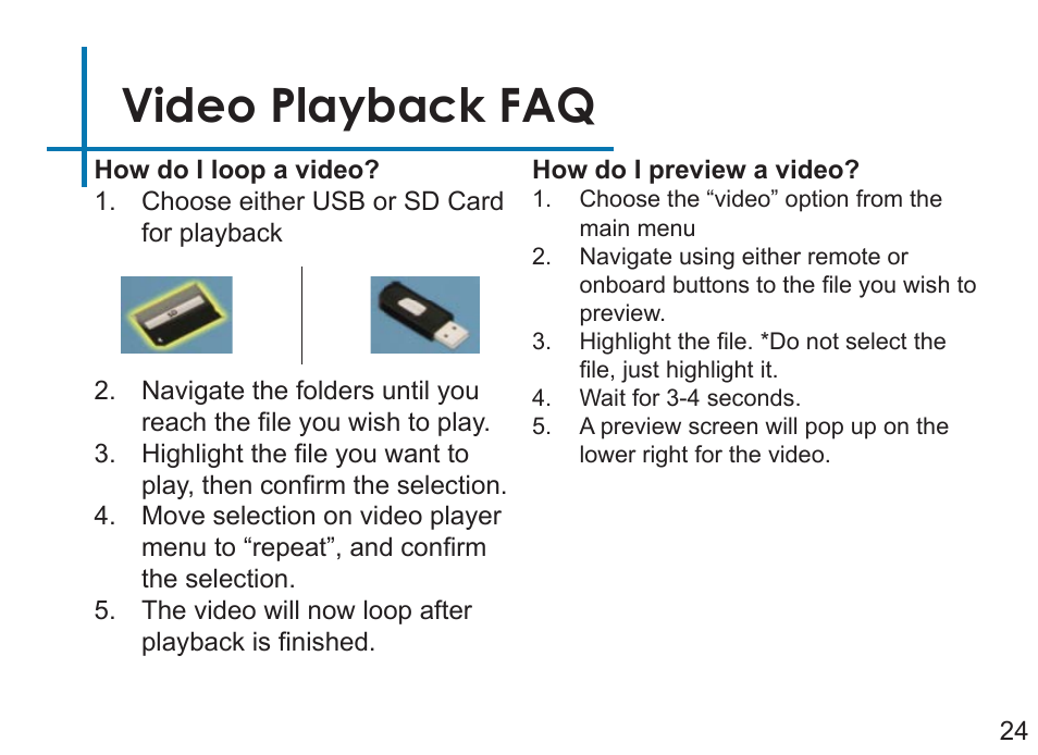 Video playback faq | AAXA Technologies P3OO User Manual | Page 26 / 44