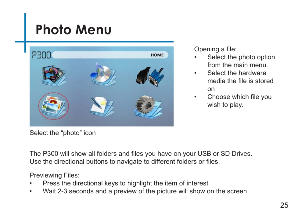 Photo menu | AAXA Technologies P3OO User Manual | Page 27 / 44
