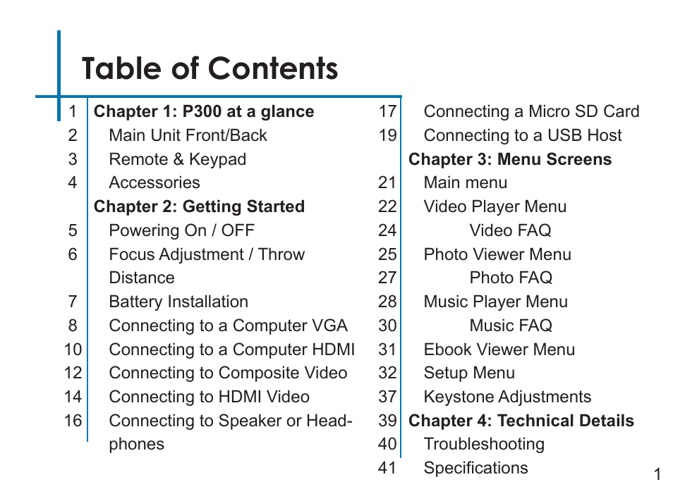 AAXA Technologies P3OO User Manual | Page 3 / 44