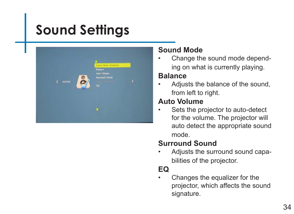 Sound settings | AAXA Technologies P3OO User Manual | Page 36 / 44