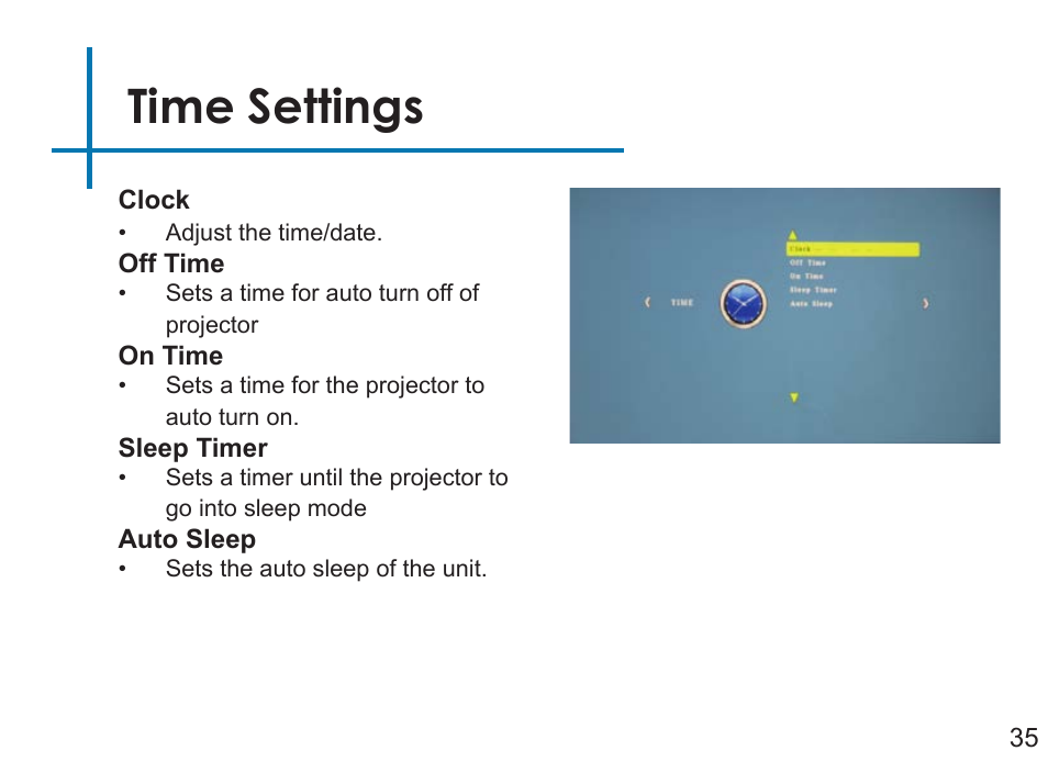 Time settings | AAXA Technologies P3OO User Manual | Page 37 / 44