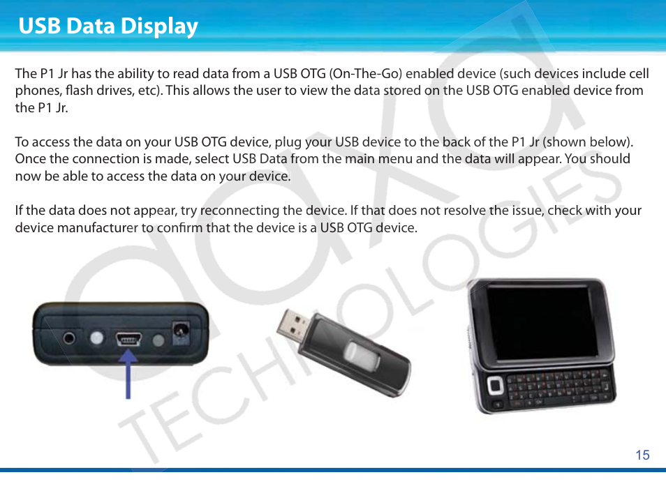 Usb data display | AAXA Technologies P1Jr User Manual | Page 16 / 20