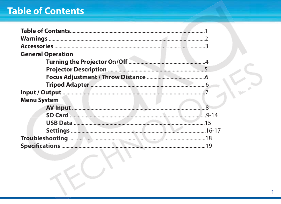 AAXA Technologies P1Jr User Manual | Page 2 / 20