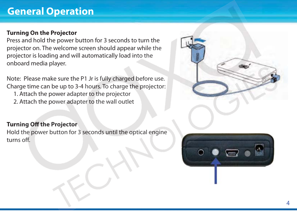General operation | AAXA Technologies P1Jr User Manual | Page 5 / 20