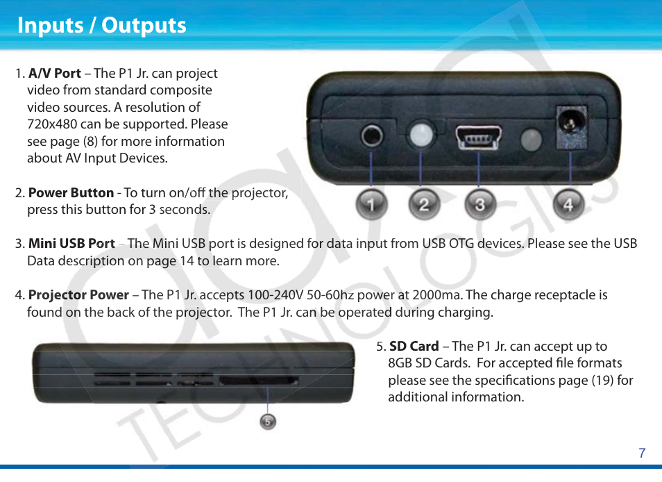 Inputs / outputs | AAXA Technologies P1Jr User Manual | Page 8 / 20