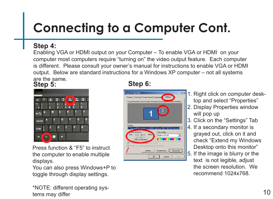 Connecting to a computer cont, Step 4, Step 5 | Step 6: 10 | AAXA Technologies P3 User Manual | Page 12 / 28
