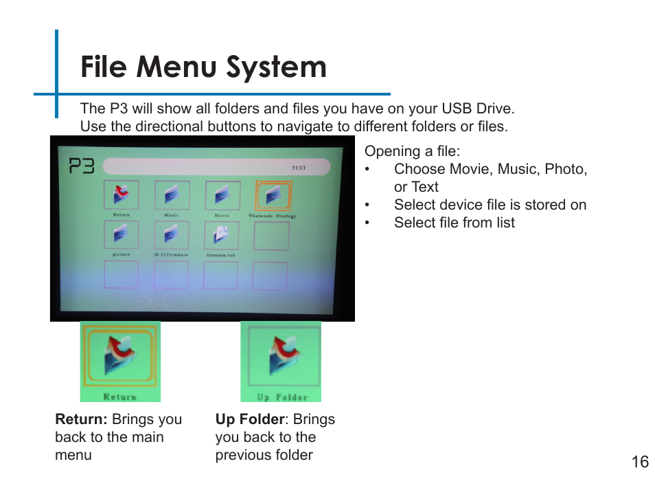 File menu system | AAXA Technologies P3 User Manual | Page 18 / 28