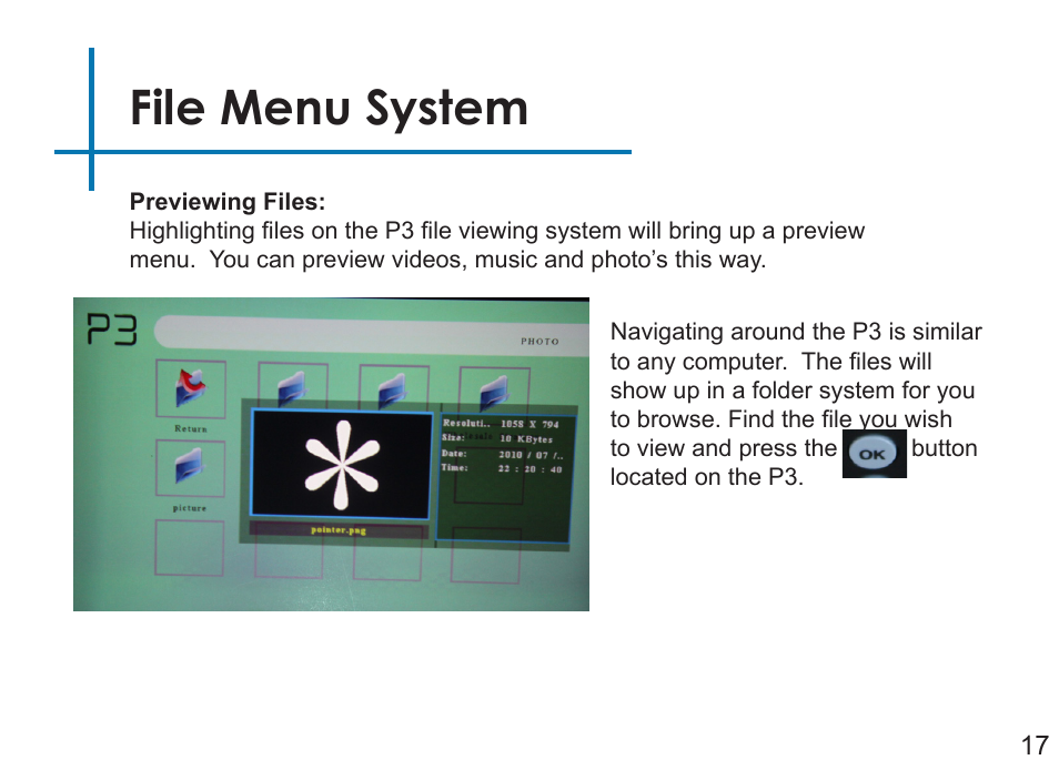 File menu system | AAXA Technologies P3 User Manual | Page 19 / 28