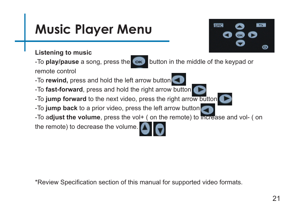 Music player menu | AAXA Technologies P3 User Manual | Page 23 / 28