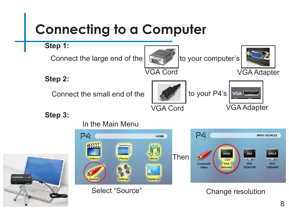 Connecting to a computer | AAXA Technologies P4 User Manual | Page 11 / 36