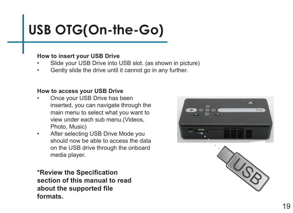 Usb otg(on-the-go) | AAXA Technologies P4 User Manual | Page 22 / 36