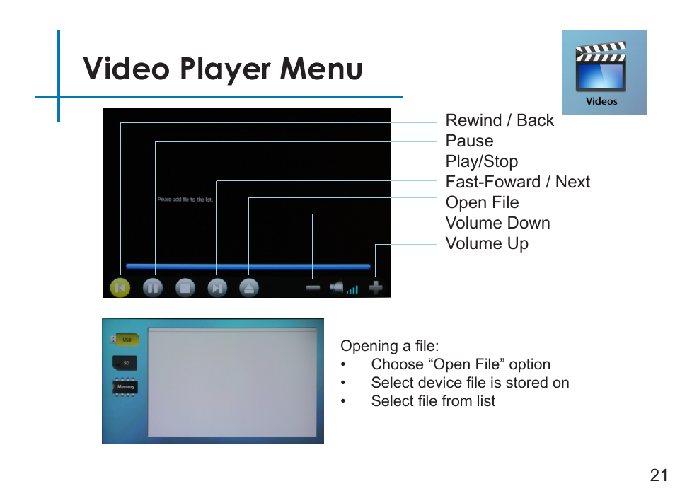 Video player menu | AAXA Technologies P4 User Manual | Page 24 / 36