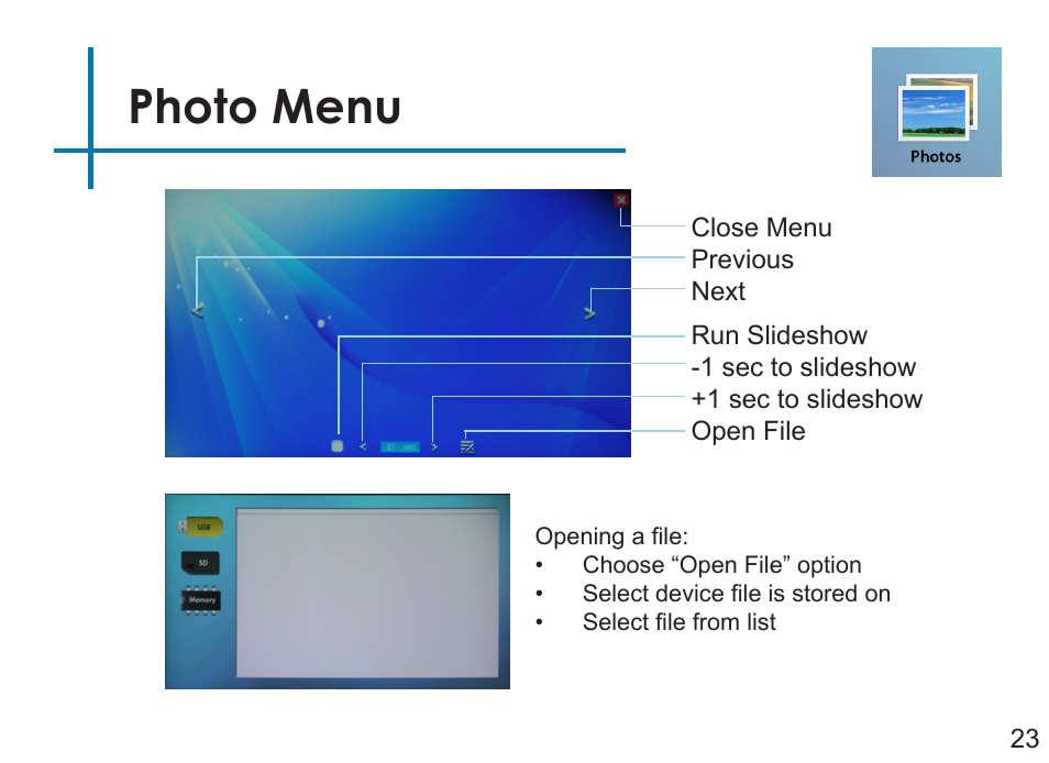 Photo menu | AAXA Technologies P4 User Manual | Page 26 / 36