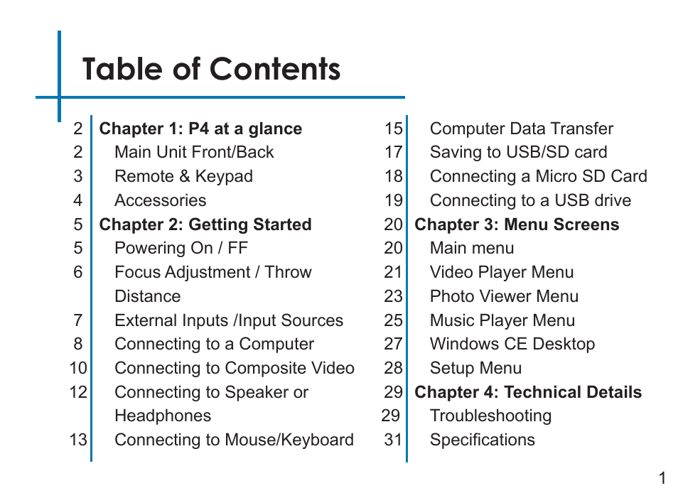 AAXA Technologies P4 User Manual | Page 4 / 36